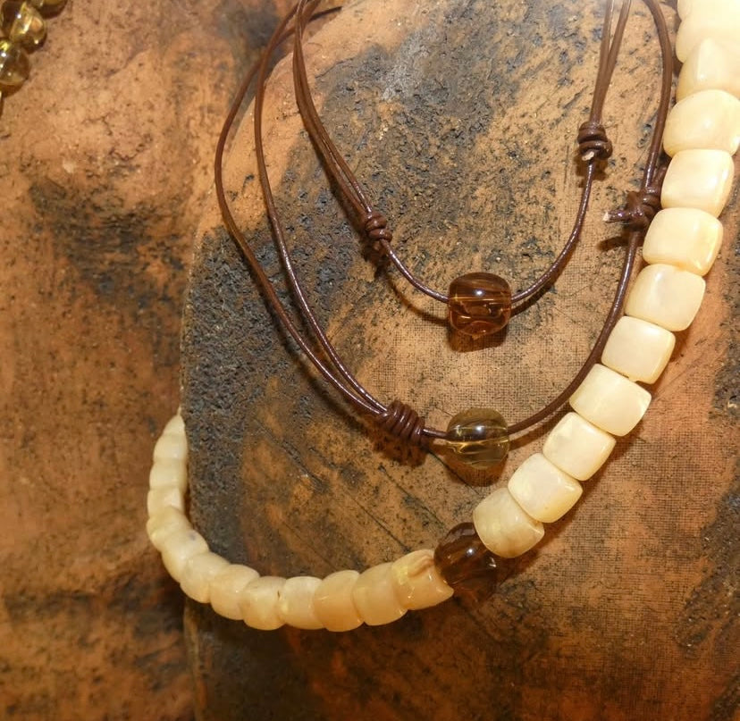 Minimal Leather & Glass Beaded Strand